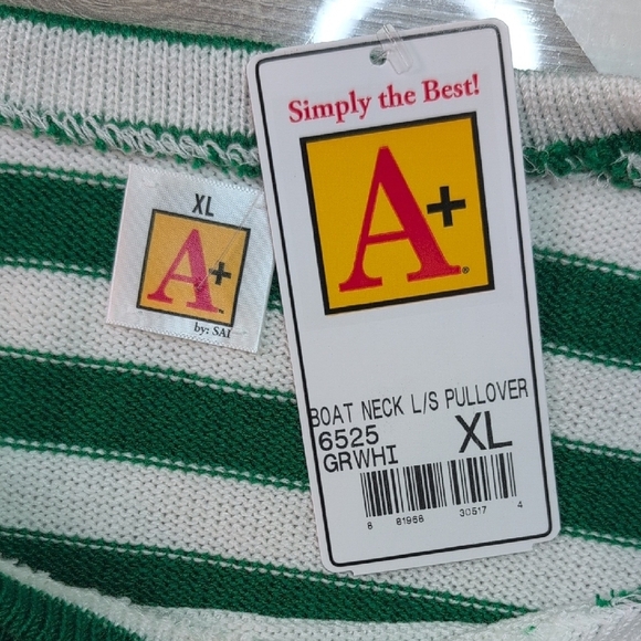 Green and White Striped Tunic Top with Long Sleeves. NWT. XL - Picture 5 of 6